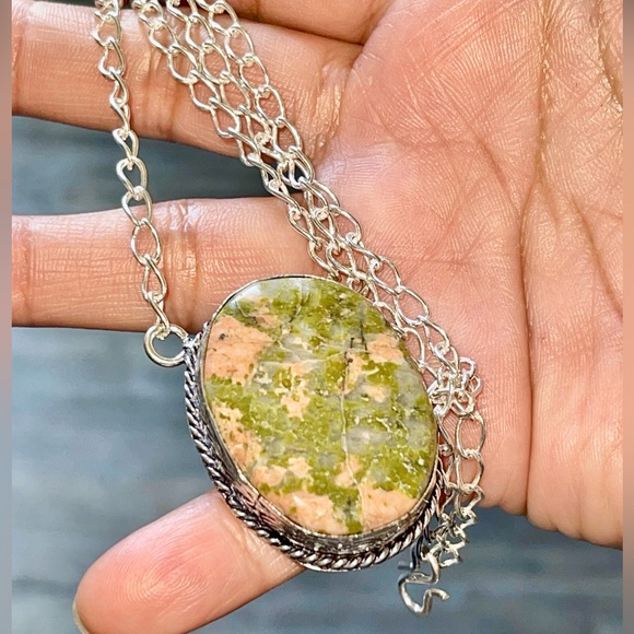 Unakite Jasper Pendant Necklace - Picture 1 of 13